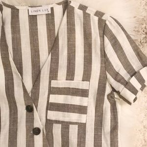 🦩NWOT Linen LUX Striped Blouse 👒